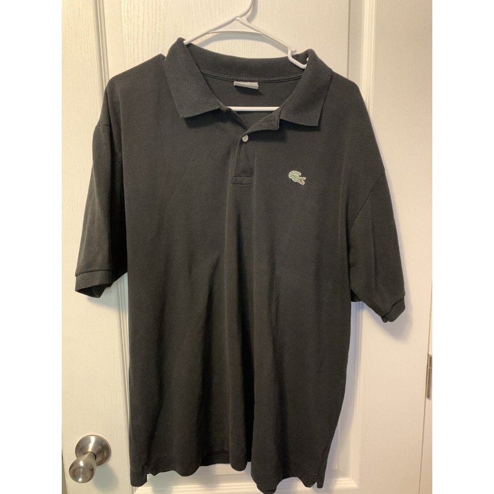 Vtg Lacoste Polo Shirt Mens EU 7 (US XXL) Black Short Sleeve Green Gator K201